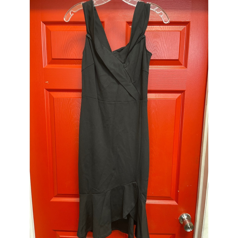 Fashion Nova Eloise Off Shoulder Midi Dress Black Ruffle Hem Size M D10936